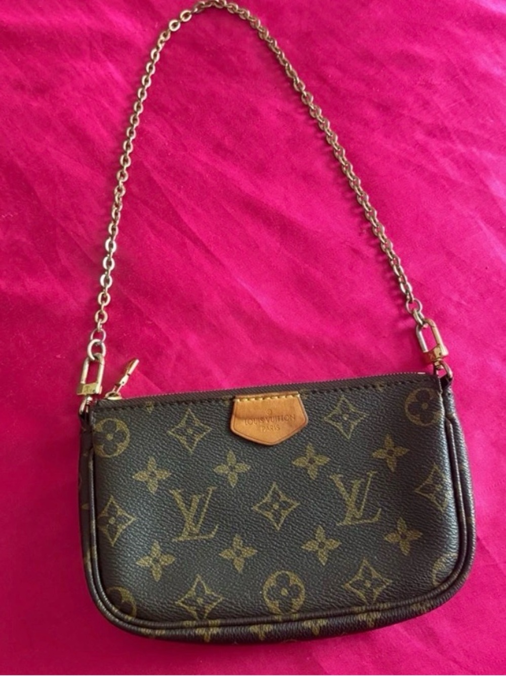 Louis Vuitton Monogram Mini Pochette with Gold Chain